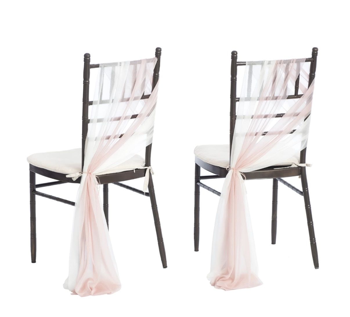 Ling's Moment Sheer Blush Pink & White Wedding Chair Drapes 16 pcs