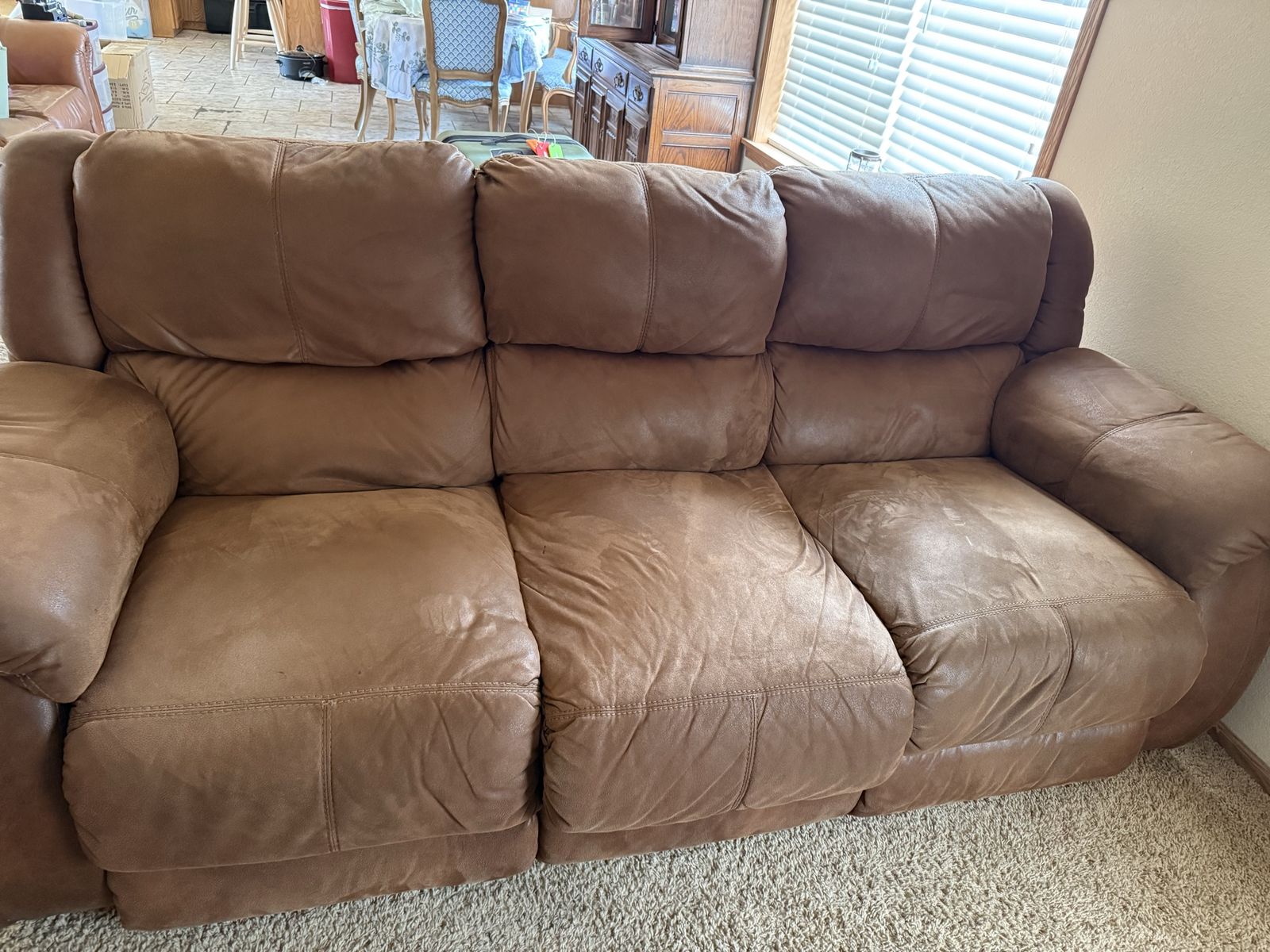 Reclining Leather Sofa & Loveseat Set - Brown