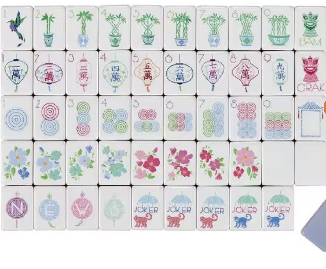 New Light Purple Engraved Mahjong Tiles Set with Mat - Complete Game