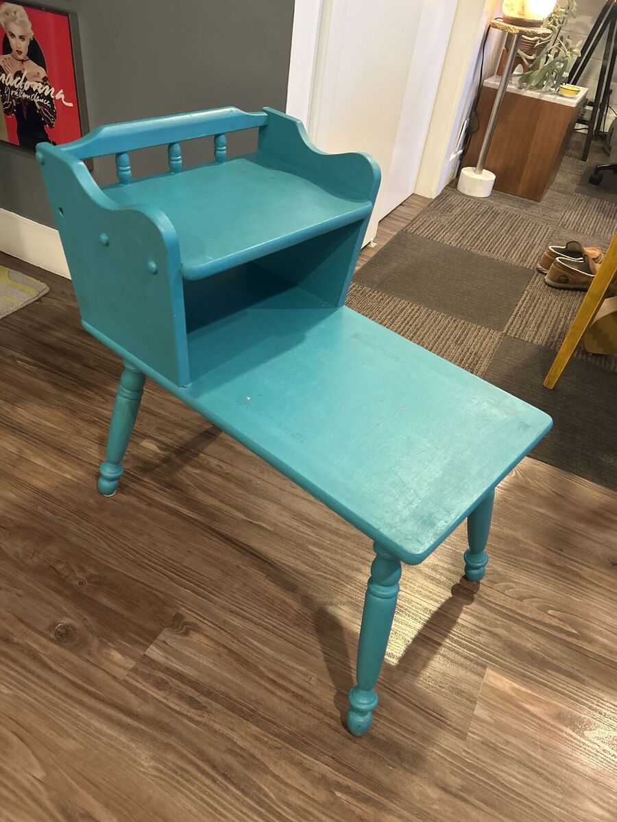 Vintage Wood Turquoise Side Table