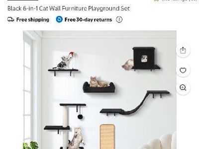 Unbranded Black 6-in-1 Cat Wall Furniture Playground Set - Multi-level Climbing & Lounging
