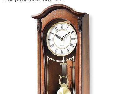 AYRELY 22 Inch Vintage Wall Clock - Mahogany Wooden Frame with Pendulum and Chime