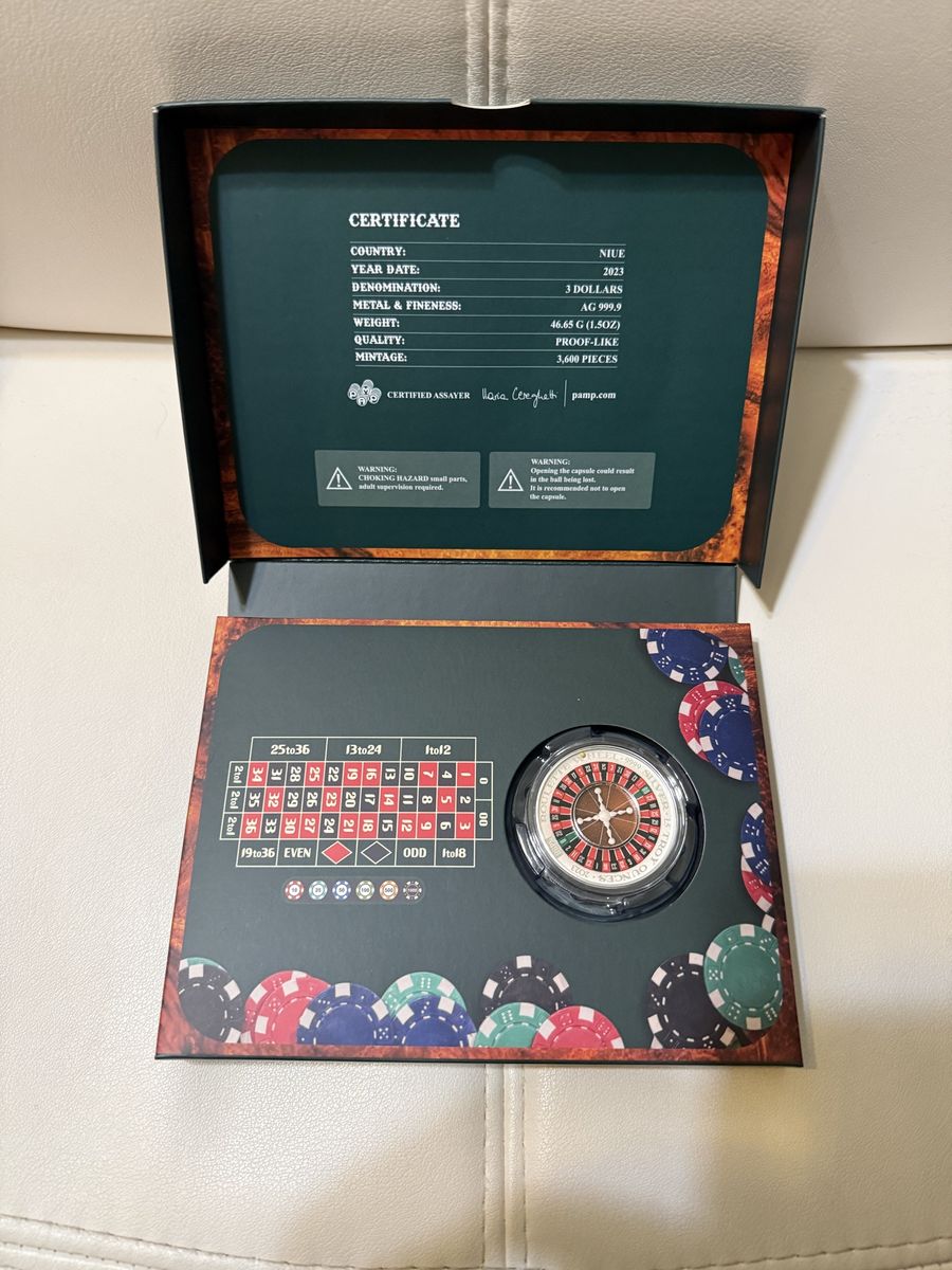 2023 Niue Roulette Wheel 1.5 oz 999 Fine Silver Proof-Like Coin in Box