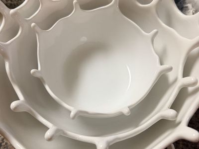 Unique White Ceramic Splatter Bowls - Set of 3 Nesting Decorative Bowls, Modern Design