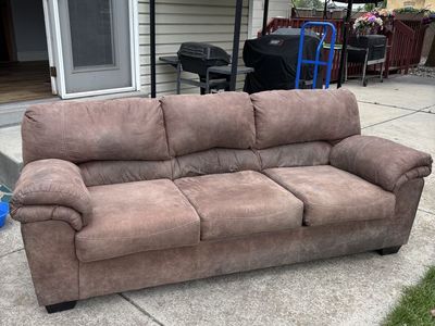 Brown Suede-like Sofa with Two Reclining Seats - Good Condition