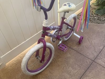 Huffy Sea Star Girls 16" Purple Training Wheel Bike with Streamers and Basket Ready