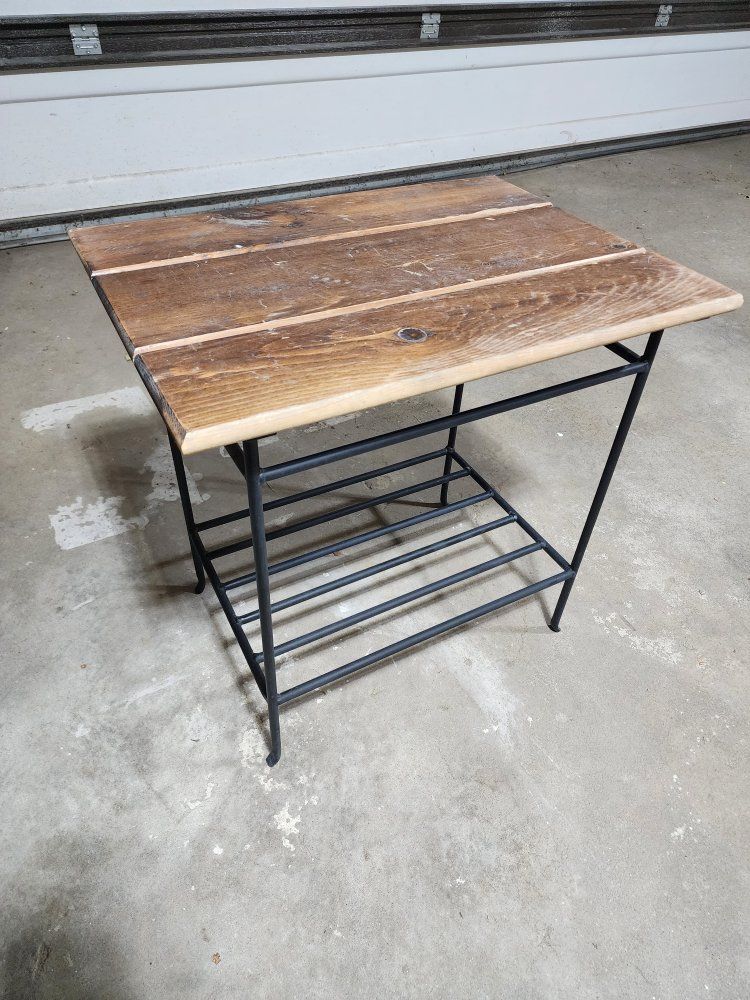 Industrial Wood and Black Metal Accent Table or Nightstand