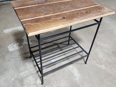 Industrial Wood and Black Metal Accent Table or Nightstand