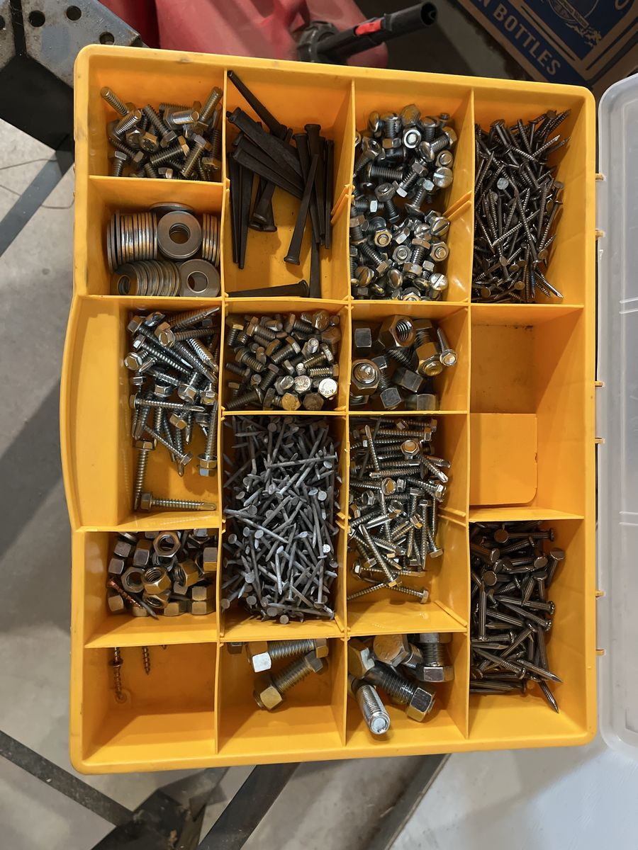 Assorted Hardware Organizer with Mixed Screws, Nuts, and Nails