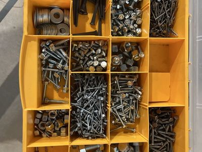 Assorted Hardware Organizer with Mixed Screws, Nuts, and Nails