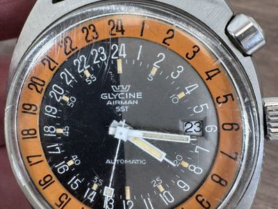 Vintage Glycine Airman SST 24 Hr GMT Watch Hack Pin 41mm Pumpkin 1968 #WCP038367