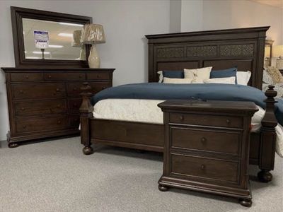 Paula Deen Dark Wood Bedroom Set with Queen Bed, Dresser with Mirror, and Nightstand - Excellent Condition