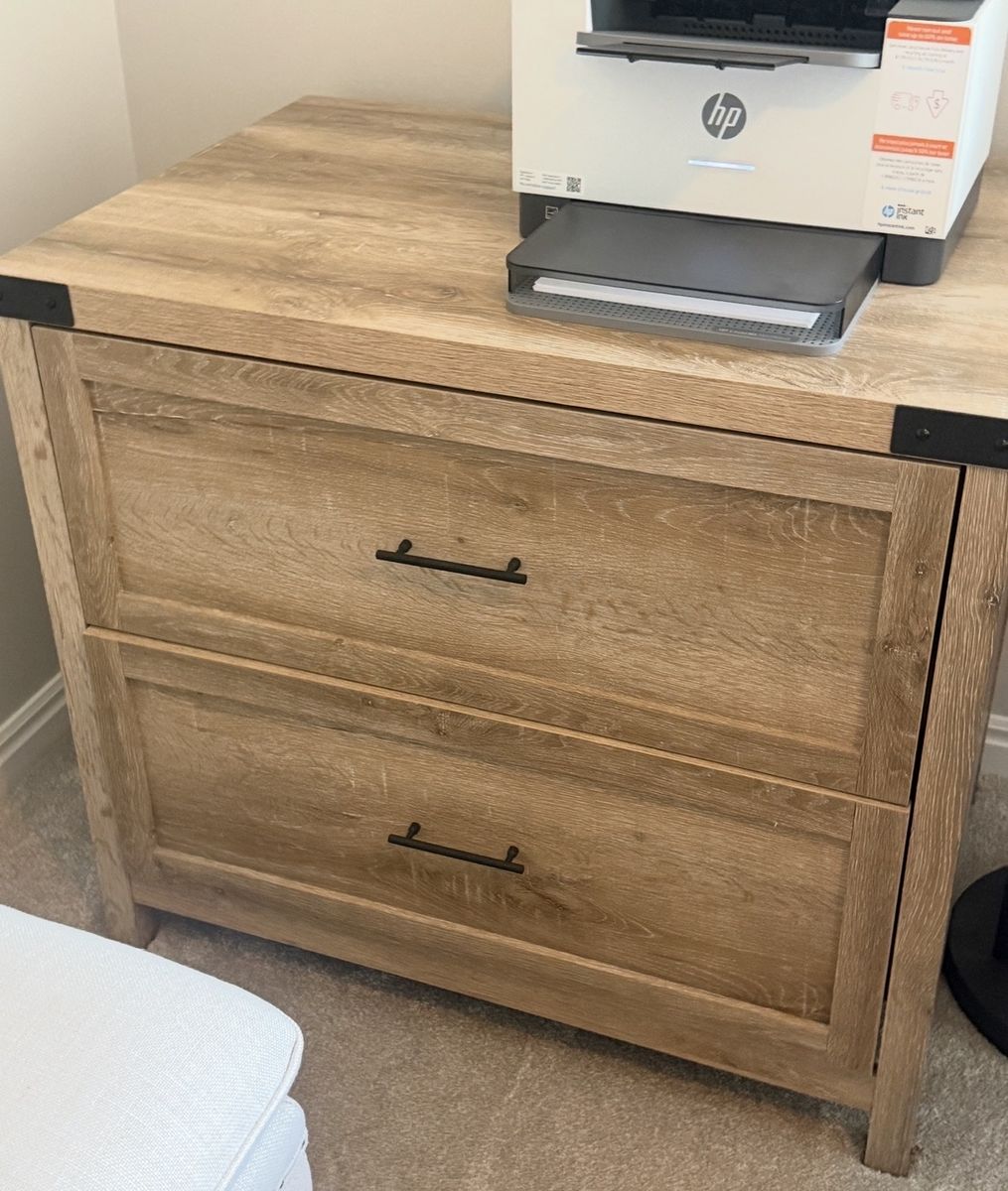 Rustic Oak Finish 2-Drawer Filing Cabinet for Home Office Storage