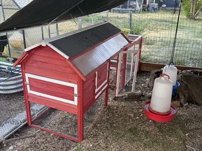 Large Red and White Wooden Chicken Coop with Run