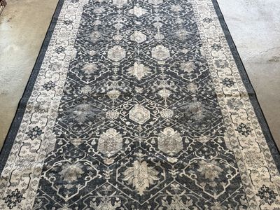 Washable 4'x12' Gray Black Boho Vintage Distressed Low Pile Hallway Runner Rug