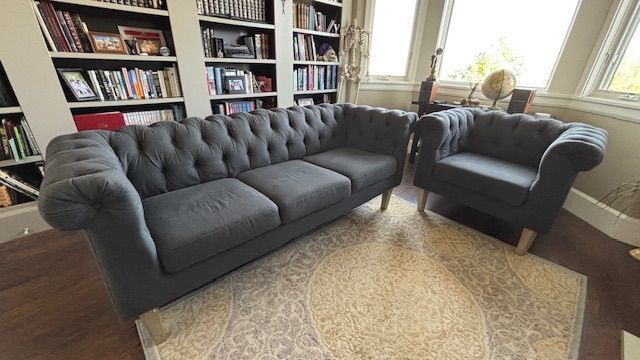 Modern Chesterfield Sofa and Armchair Set