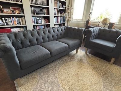 Modern Chesterfield Sofa and Armchair Set