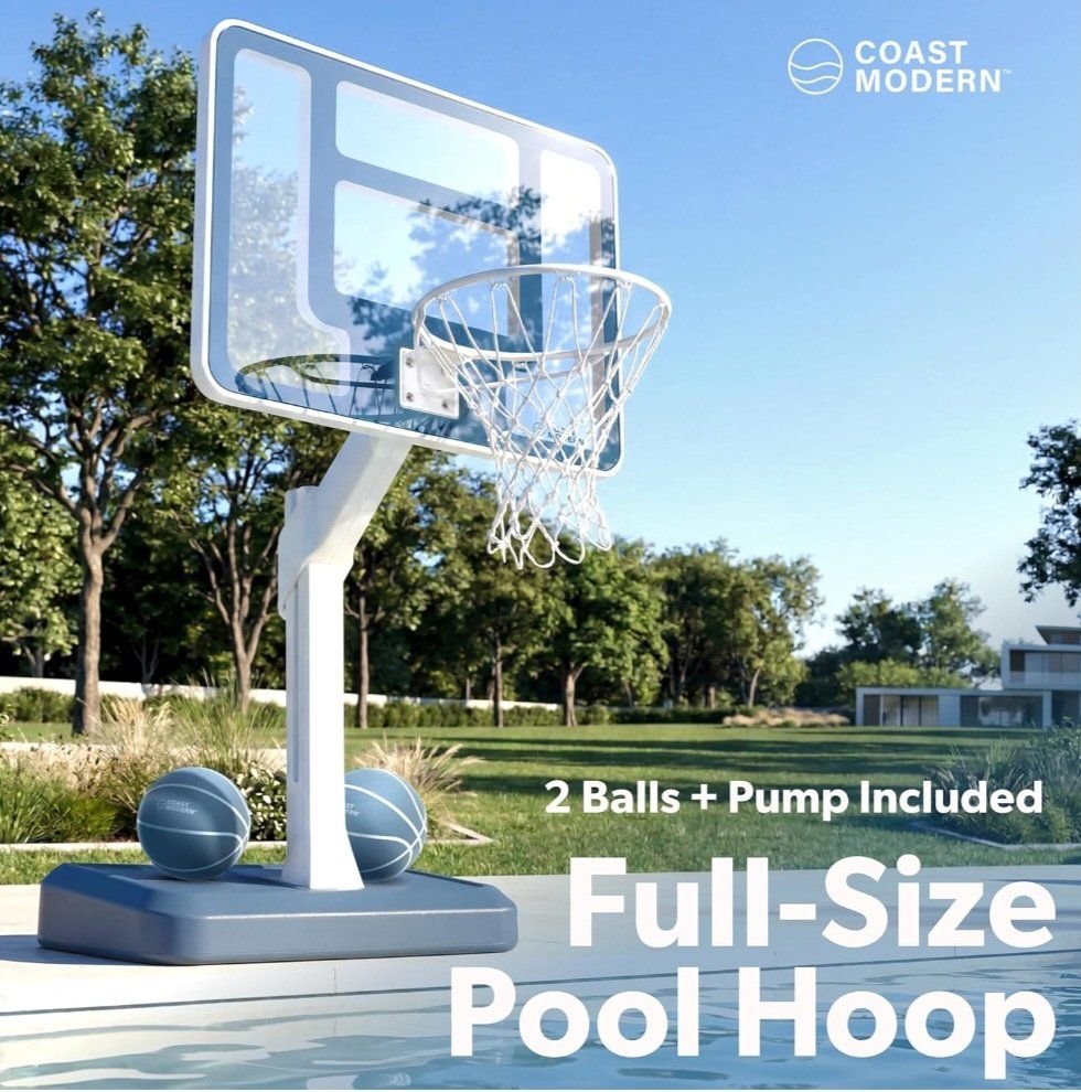 Coast Modern Stone Blue Poolside Portable Basketball Hoop 72" with 2 Basketballs Brand New