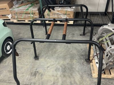 66-77 Ford Bronco Roll Cage, Black Matte Powder Coat with Leather Grab Handles and Roll Bar Grips and LED lights