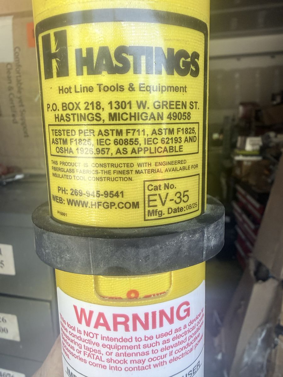 Hastings Hot Line EV-35 Clamp Stick Insulated Fiberglass Tool Hot stick