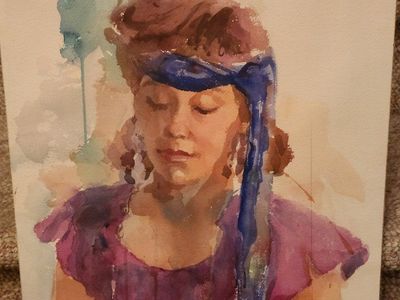 "Shy girl in purple dress"