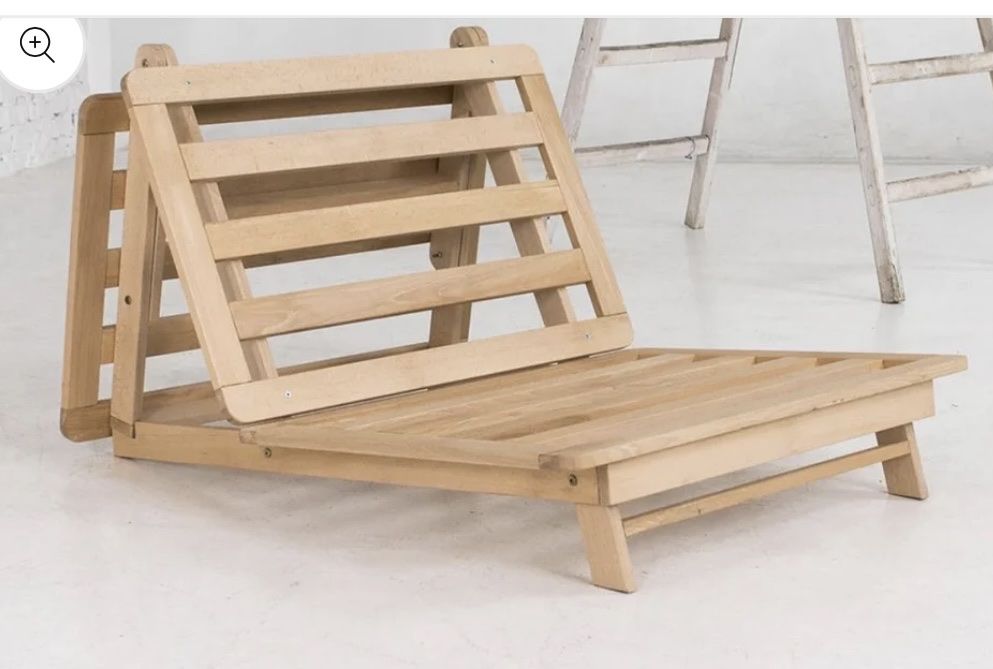 Convertible Wooden Futon Chair Lounge Bed Frame with Cushion