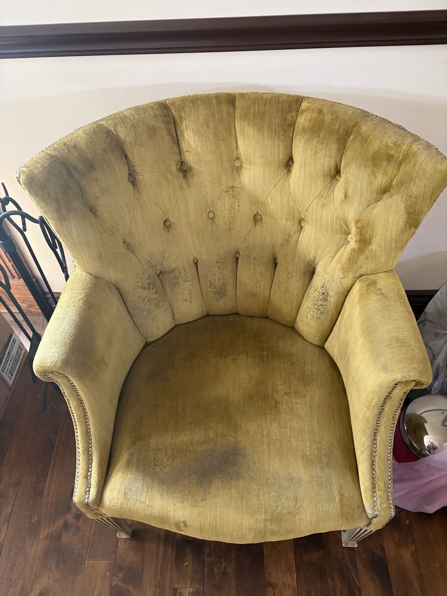 Yellow Velvet Tufted barrel Accent Chair with Nailhead Trim