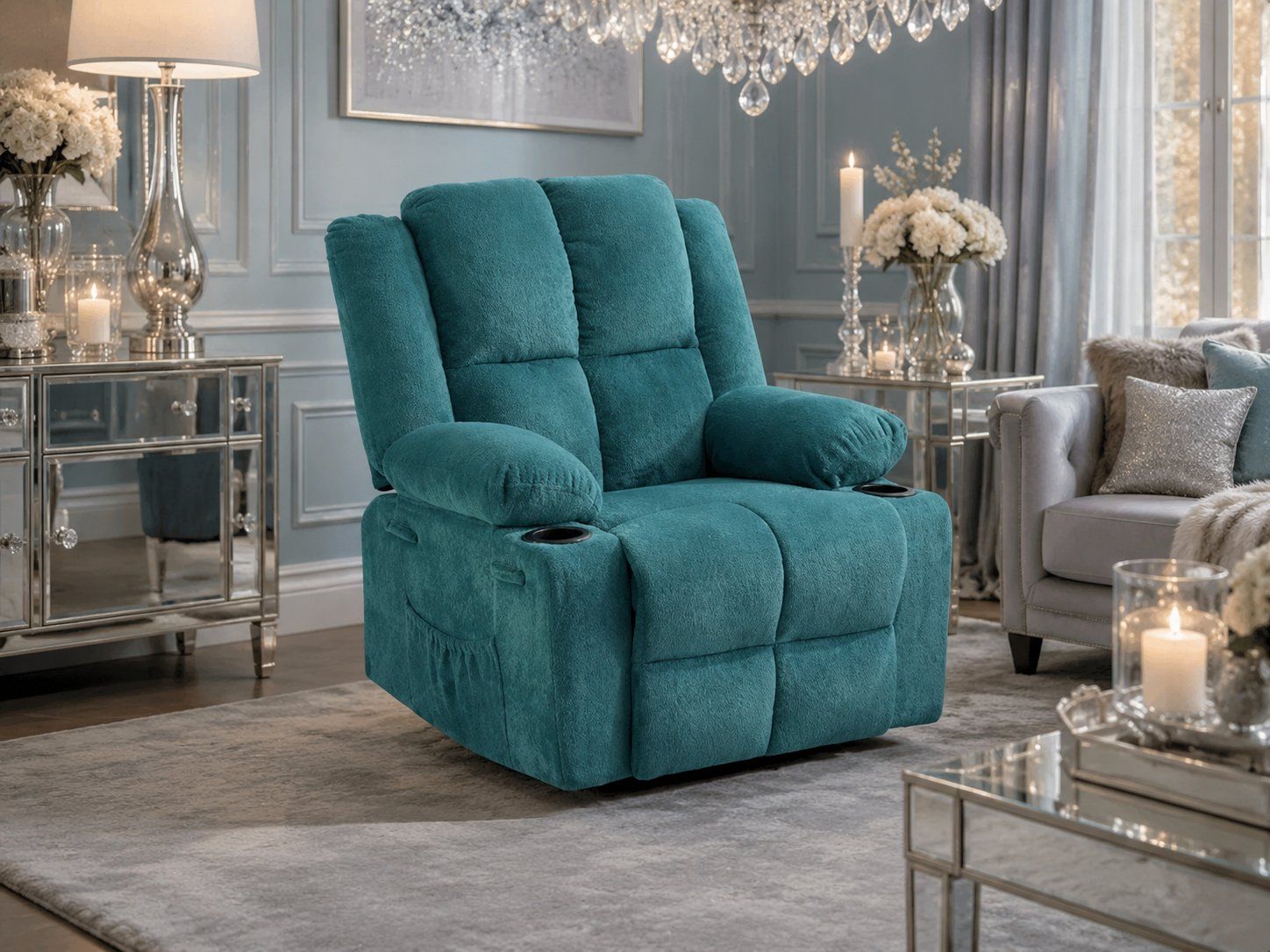 TEAL RECLINER CHAIR WITH CUP HOLDERS – BRAND NEW