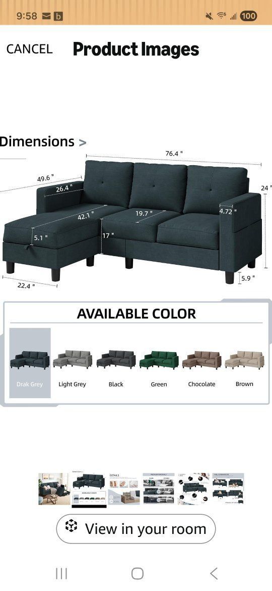 Convertible L-Shaped Sectional Sofa with Reversible Chaise Lounge