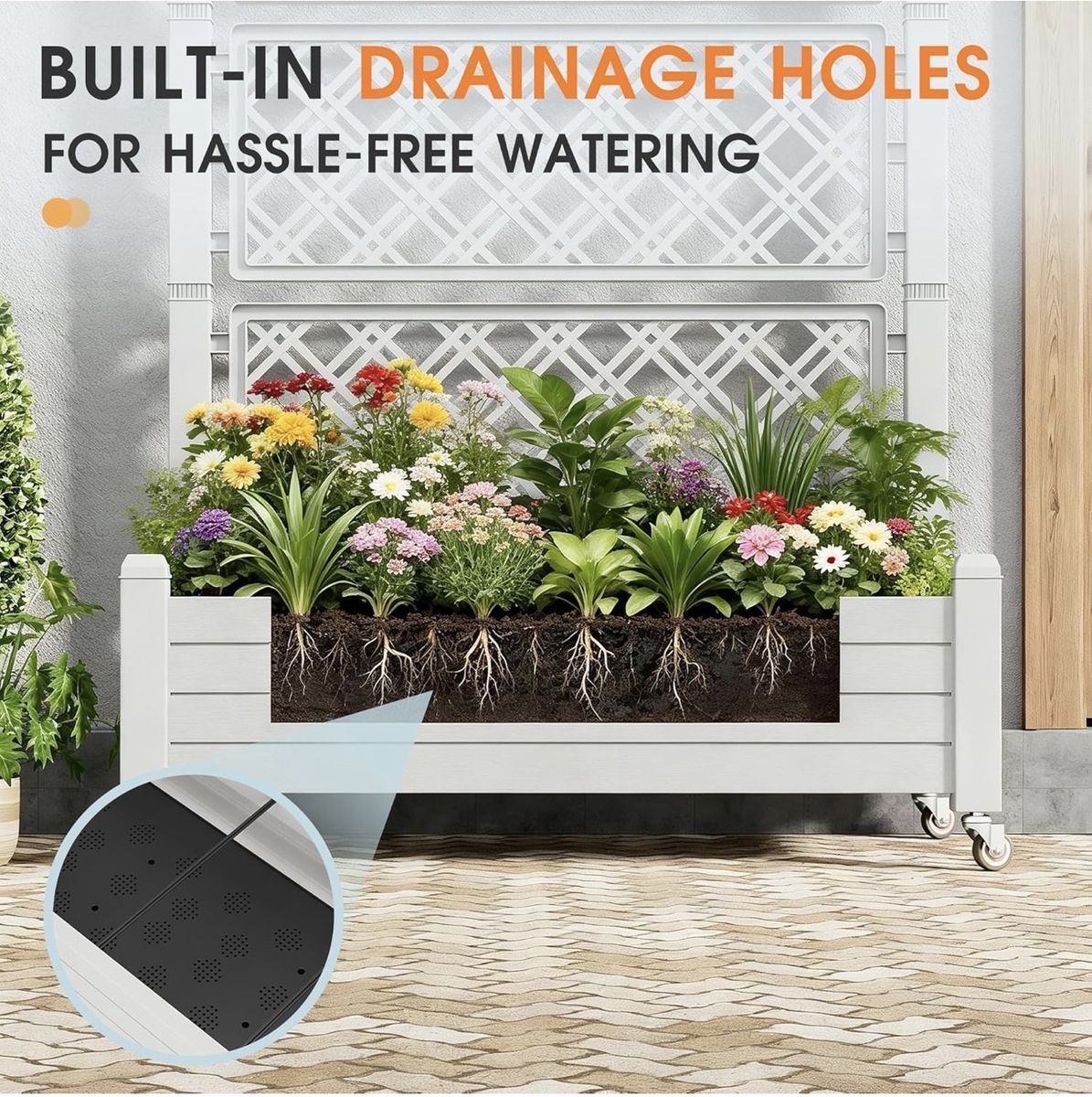Ashen Raised Garden Bed with Trellis & Wheels - Planter Box for Patio, Deck, Yard