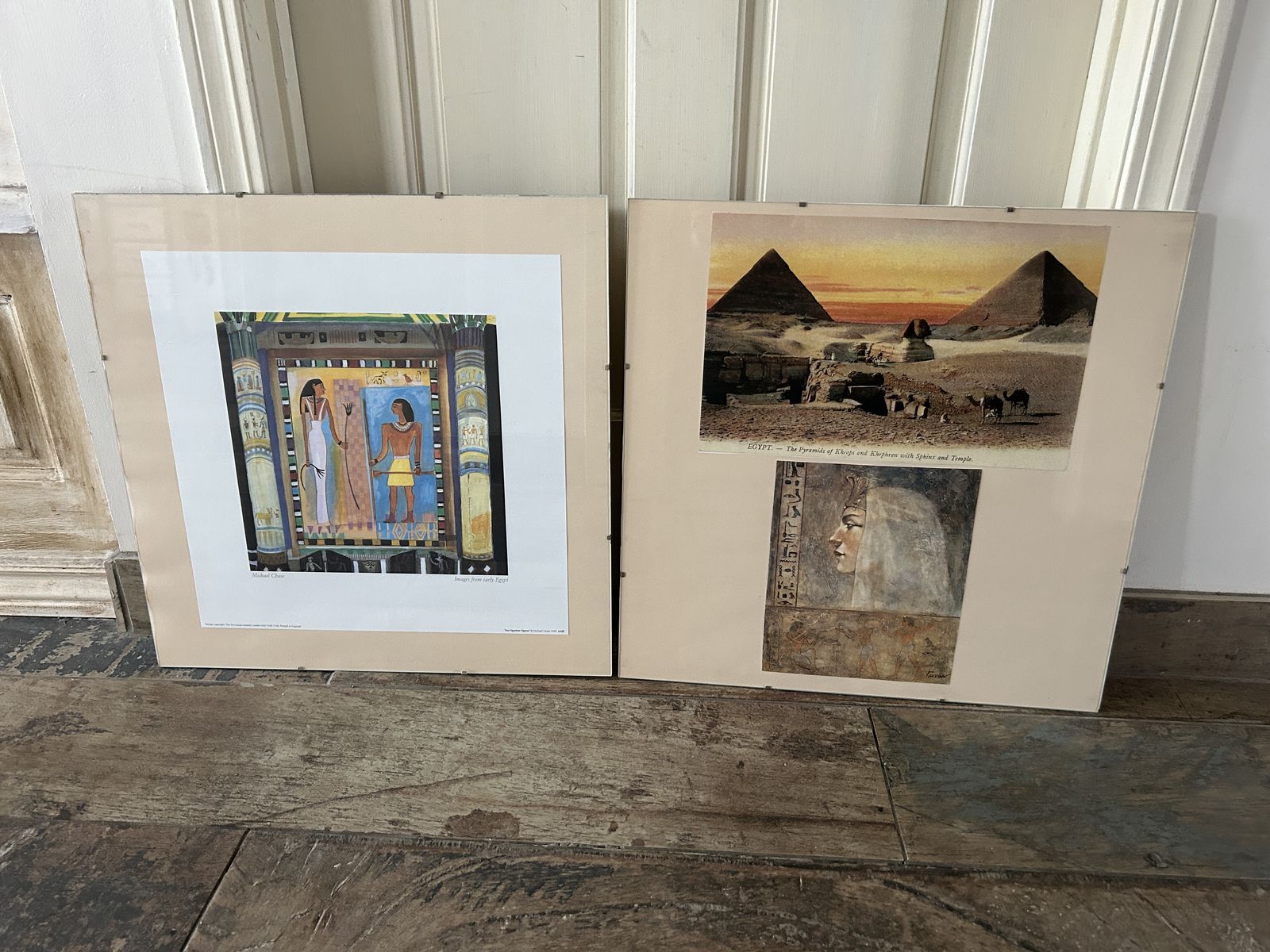 Set of 2 Egyptian Art Prints – Pyramids, Sphinx & Ancient Figures (20”)
