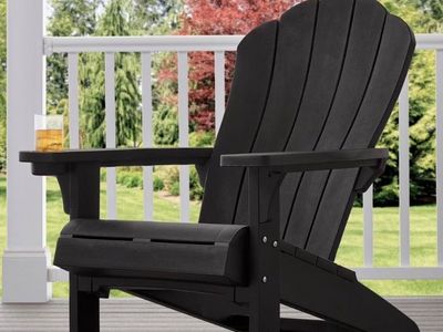 Keter Dark Brown Resin Adirondack Chair with Cup Holder NIB