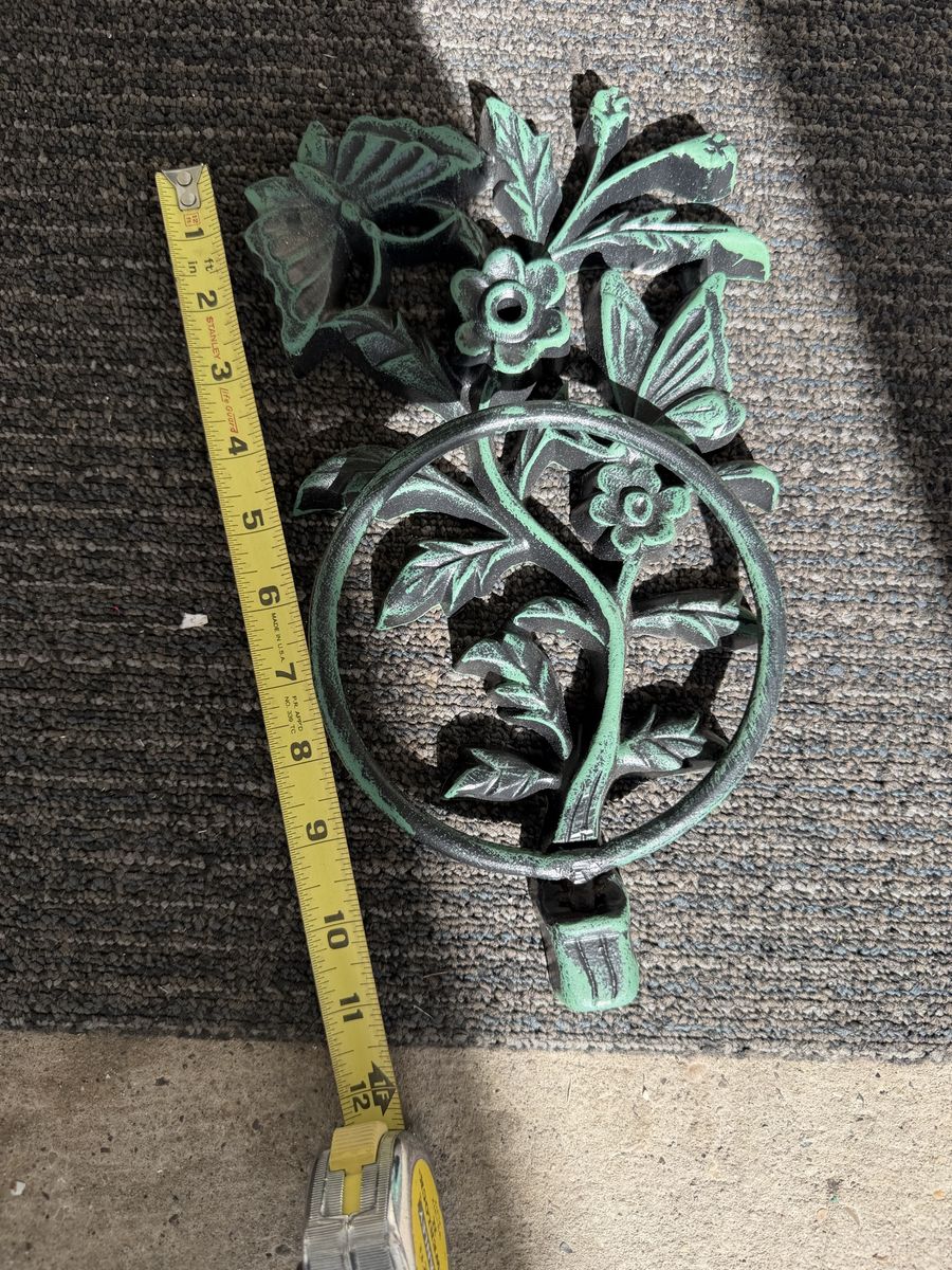 Cast Iron Floral & Butterfly Wall Mount Hose Holder Or Planter Ring