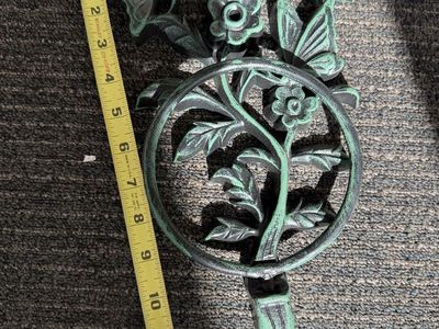 Cast Iron Floral & Butterfly Wall Mount Hose Holder Or Planter Ring