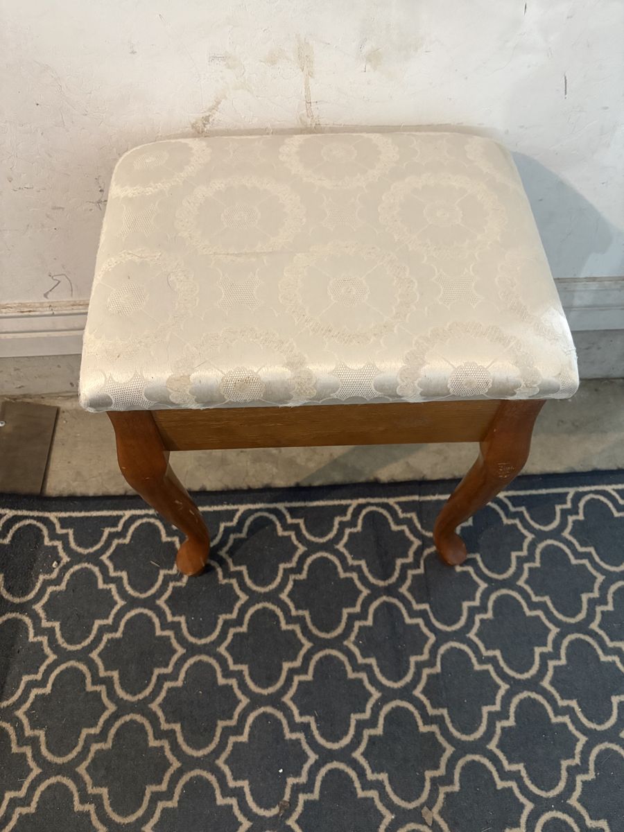 Wooden Stool Bench with Storage Compartment and Upholstered Seat