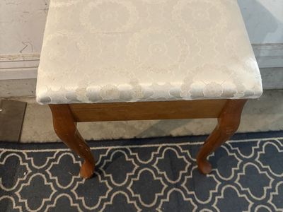 Wooden Stool Bench with Storage Compartment and Upholstered Seat