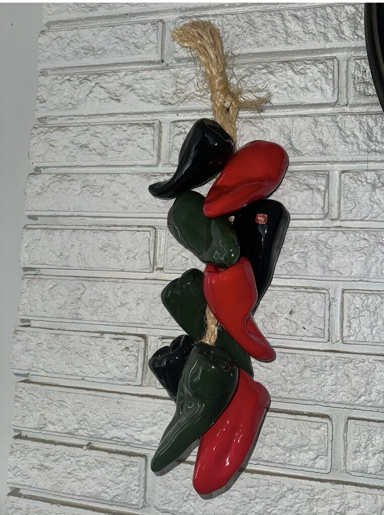 Vintage Mexican Ristra Red & Green Ceramic Peppers
