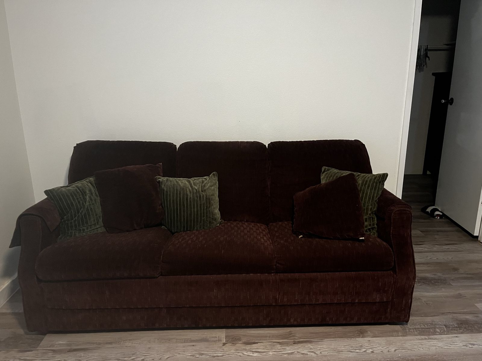Brown Fabric Sofa hide a bed with Accent Pillows