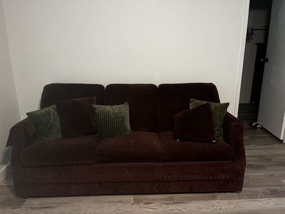 Brown Fabric Sofa hide a bed with Accent Pillows