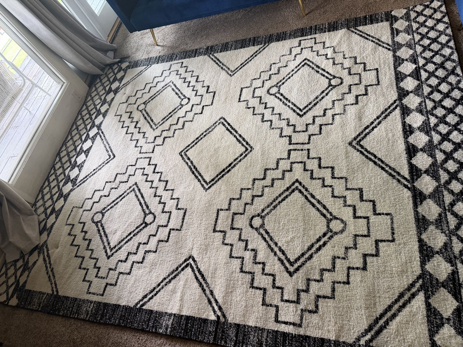 JONATHAN Y Amir Moroccan Beni Souk Cream/Black Indoor Area Rug, 8x10, Bohemian, Scandinavian, Easy-Cleaning