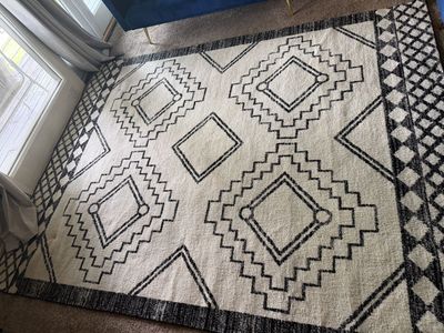 JONATHAN Y Amir Moroccan Beni Souk Cream/Black Indoor Area Rug, 8x10, Bohemian, Scandinavian, Easy-Cleaning