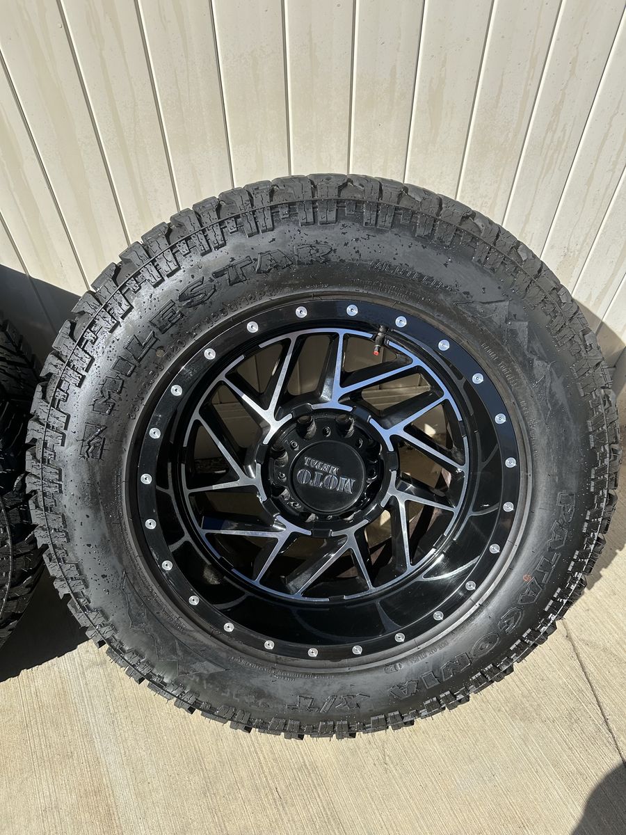 Moto Metal Wheels with Milestar Patagonia M/T Tires Set of 4 20x10 8x6.5