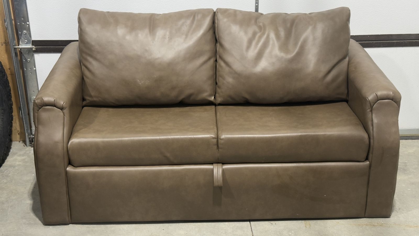 RV Faux Leather Jackknife Sleeper Sofa - Brown Loveseat with Pedestal Table