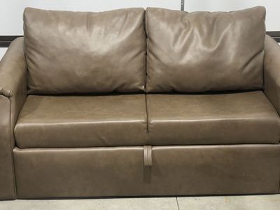RV Faux Leather Jackknife Sleeper Sofa - Brown Loveseat with Pedestal Table