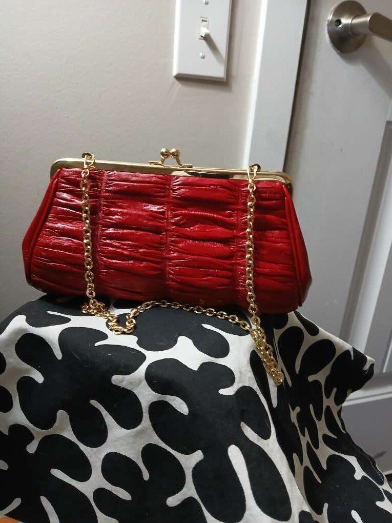 Red Eel skin leather gold chain shoulder handbag