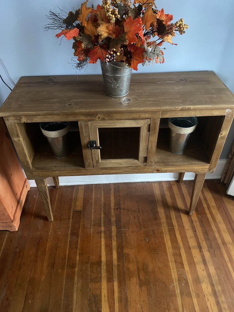 Rustic Wooden Accent Cabinet with Center Glass Door and Open Shelves