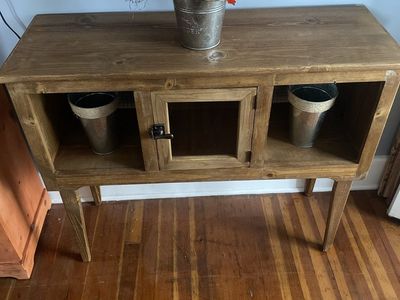 Rustic Wooden Accent Cabinet with Center Glass Door and Open Shelves