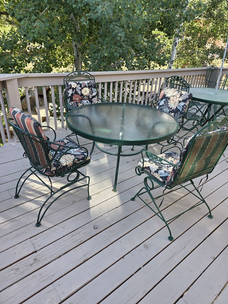 wrought iron chairs and table