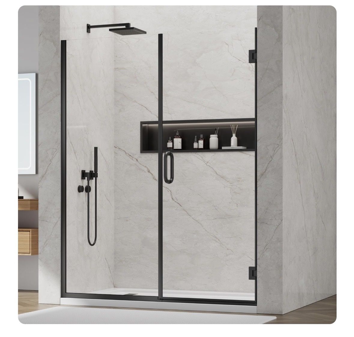 L01 Matte Black Pivot Shower Door 58.5-60"W x 76"H, 3/8" Tempered Glass, Nano Easy-Clean
