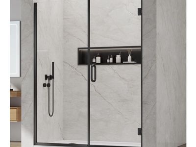 L01 Matte Black Pivot Shower Door 58.5-60"W x 76"H, 3/8" Tempered Glass, Nano Easy-Clean